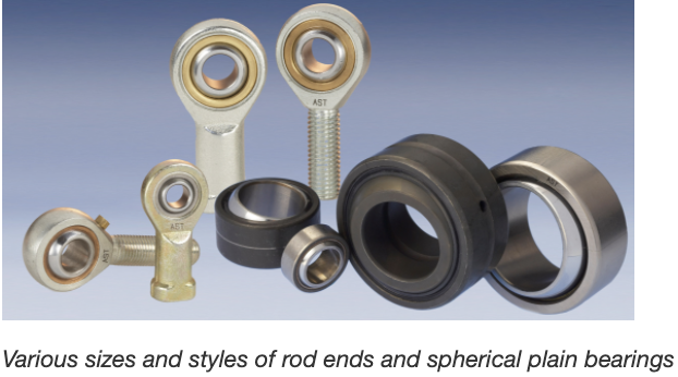 Various sizes and styles of rod ends and spherical plain bearings